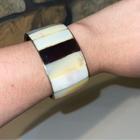 Abalone Agate Onyx Cuff Bracelet Vintage Jewelry - Picture 3 of 12